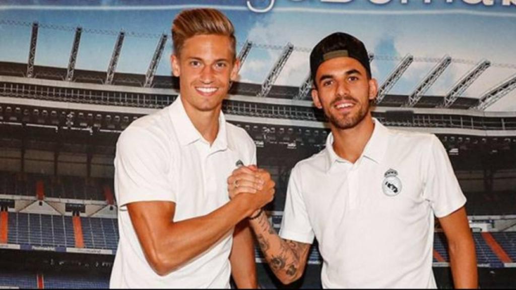 Ceballos y Marcos Llorente, en la firma antes del Girona - Real Madrid