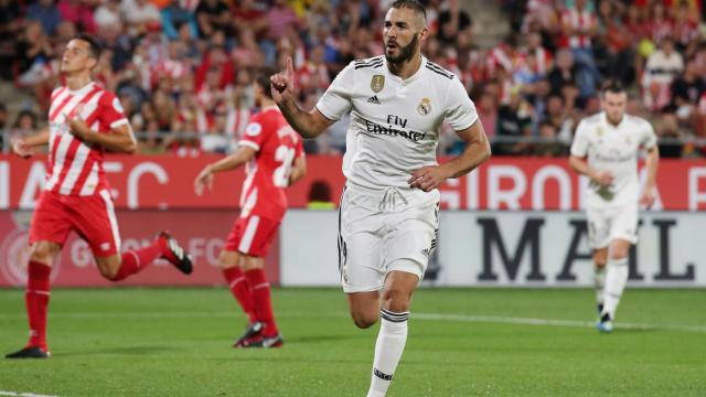 Karim Benzema, celebra un gol al Girona