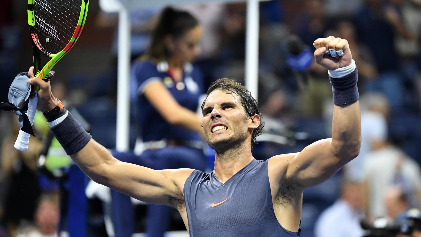 Nadal, celebrando su victoria ante Pospisil.