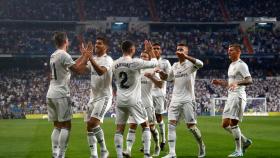 Los jugadores del Real Madrid, celebrando un gol