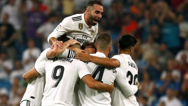 Los jugadores del Real Madrid, celebrando un gol