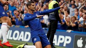 Morata celebra su gol al Arsenal en Stamford Bridge