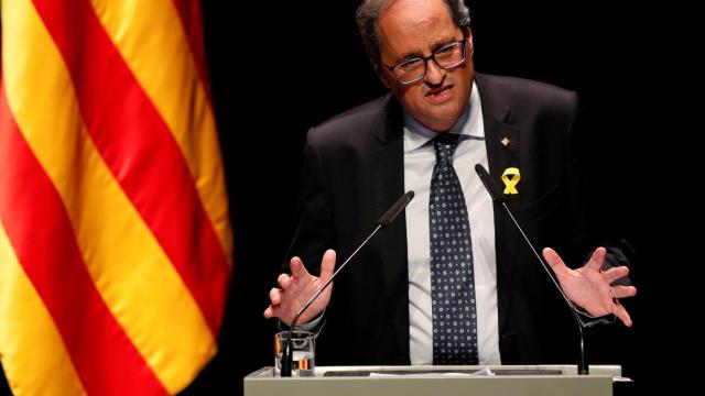 Quim Torra, durante su comparecencia.