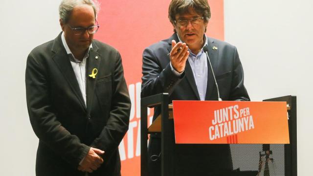 Puigdemont y Torra, durante su rueda de prensa en Bruselas