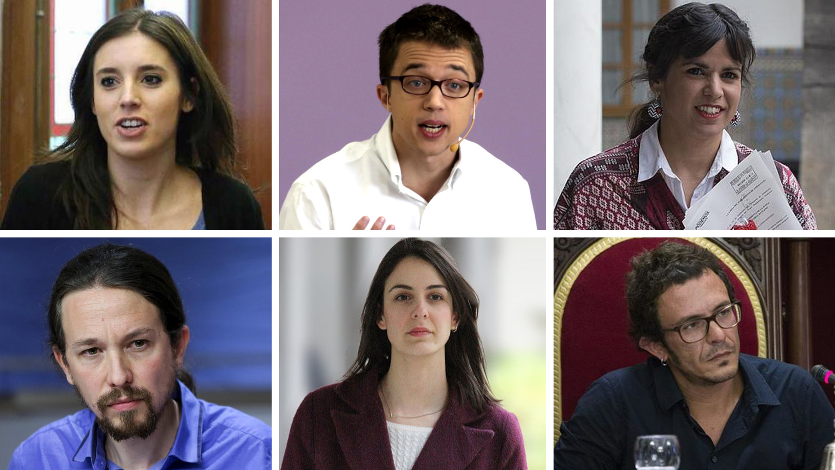 Irene Montero, Iñigo Errejón, Teresa Rodríguez, Pablo Iglesias, Rita Maestre y José María González Santos 'Kichi'.