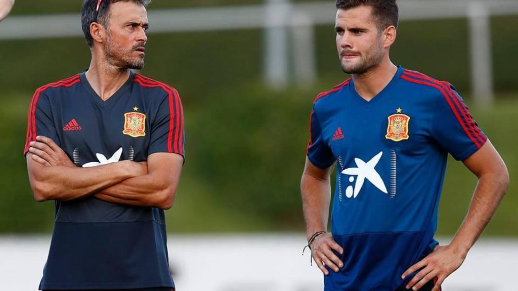 Luis Enrique y Nacho, durante un entrenamiento de la Selección