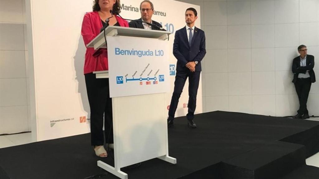 Ada Colau en el acto de inauguración de la L10 del metro de Barcelona.