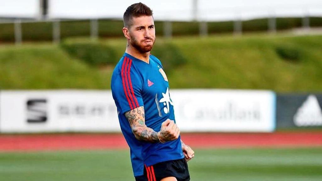 Sergio Ramos, en la Selección durante un entrenamiento. Foto: Twitter (SergioRamos)