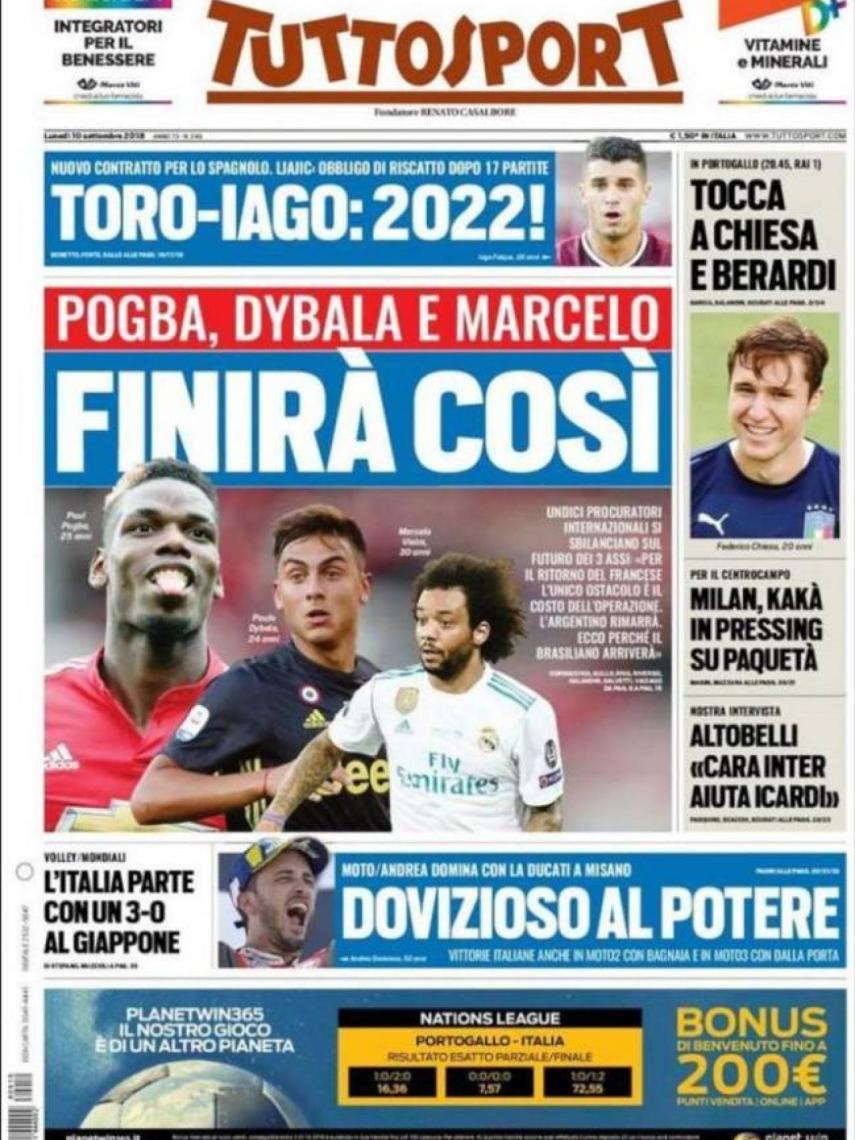 La portada del diario Tuttosport (10/09/18)