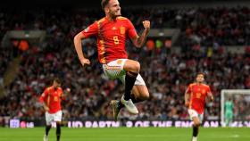 Saúl celebra el gol de España ante Inglaterra.