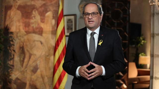 Quim Torra, en un momento del mensaje institucional en la víspera de la Diada.