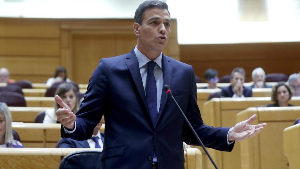 Pedro Sánchez, este martes en el pleno del Senado.