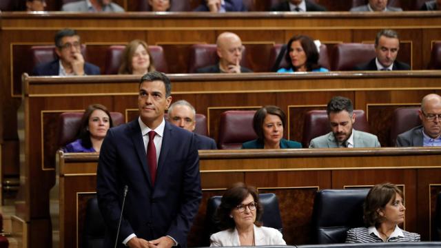 El presidente del Gobierno, Pedro Sánchez, durante su intervención en la sesión de control al Gobierno.