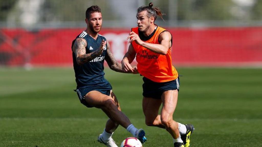 Bale y Sergio Ramos durante el entrenamiento