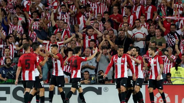 Los jugadores del Athletic, celebrando un gol