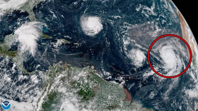 Las tormentas y huracanes Florence, Isaac, Joyce y Helene, destacado en rojo. EFE/NOAA-NHC.