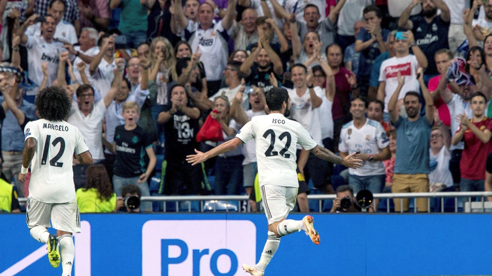 Isco Alarcón celebra un gol ante la Roma