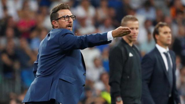 Di Francesco, dirigiendo a la Roma en el Santiago Bernabéu