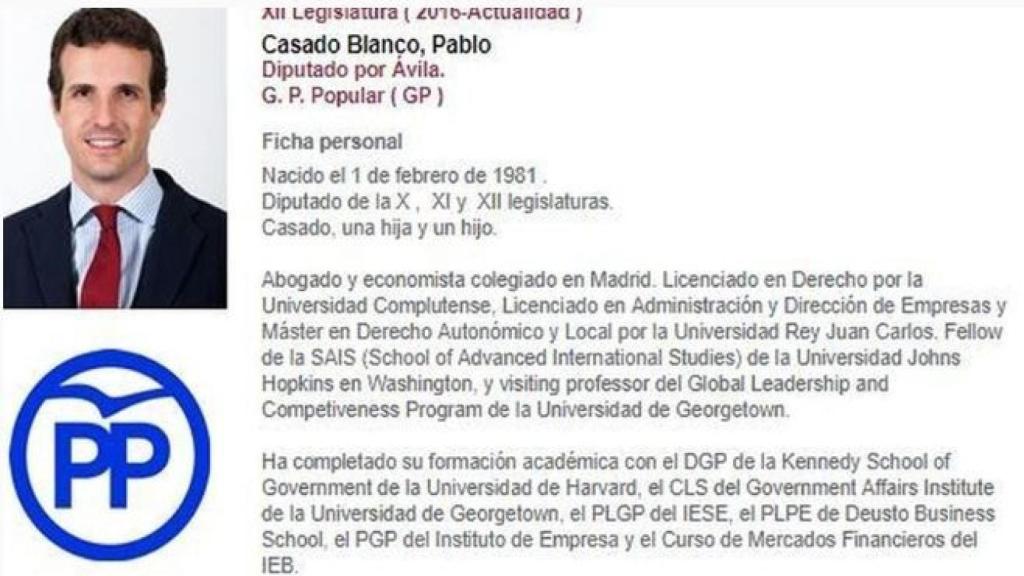 Ficha de Casado en la web del Congreso./