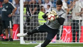 Thibaut Courtois, durante el entrenamiento previo al partido.