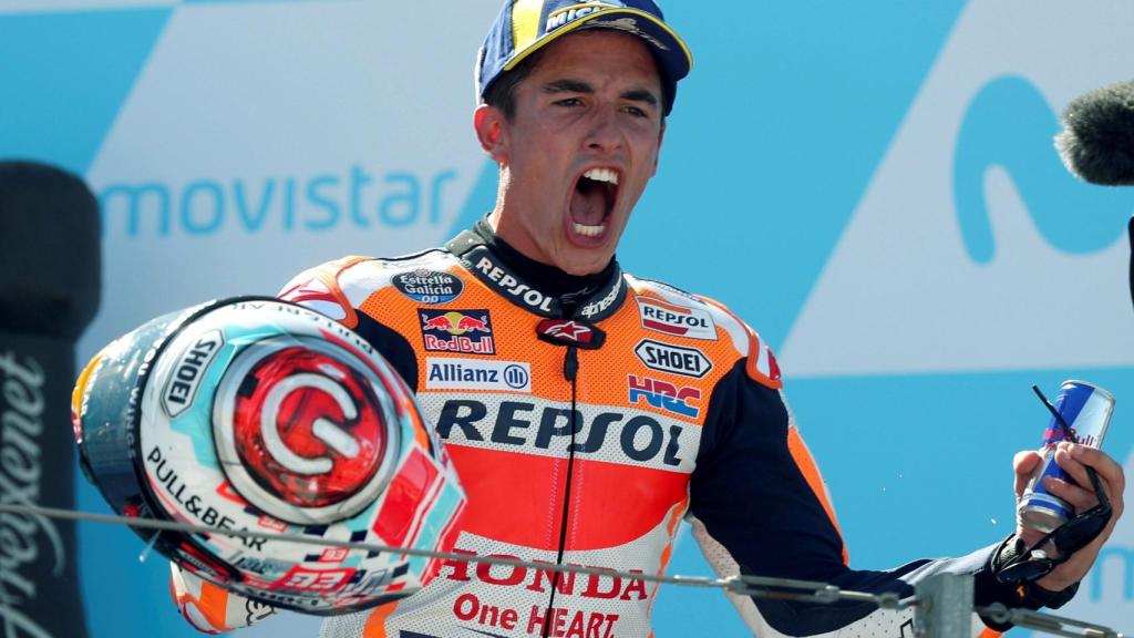 Márquez celebra su victoria en el GP de Aragón.