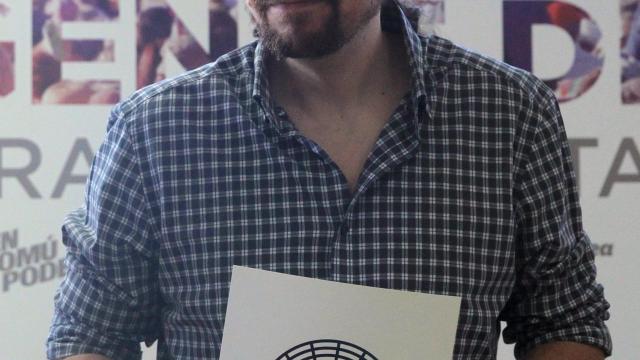 El líder de Podemos, Pablo Iglesias, durante la presentación del documento.º