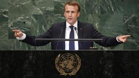 El presidente francés Emmanuel Macron pronuncia su discurso en Nueva York.