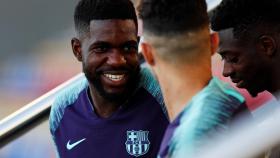 Umtiti en un entrenamiento del Barcelona