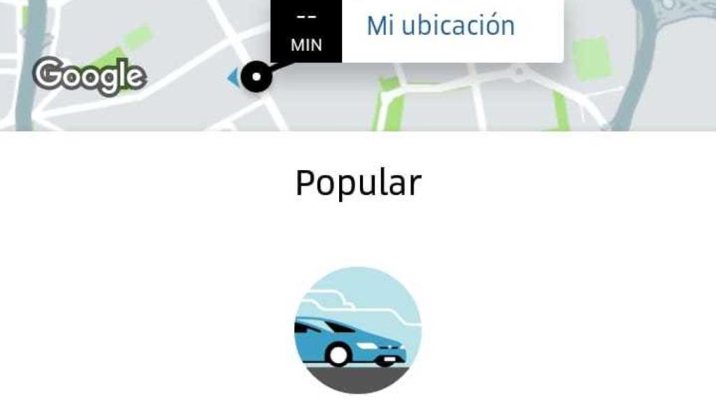 Pantallazo de la app de Uber durante este miércoles.