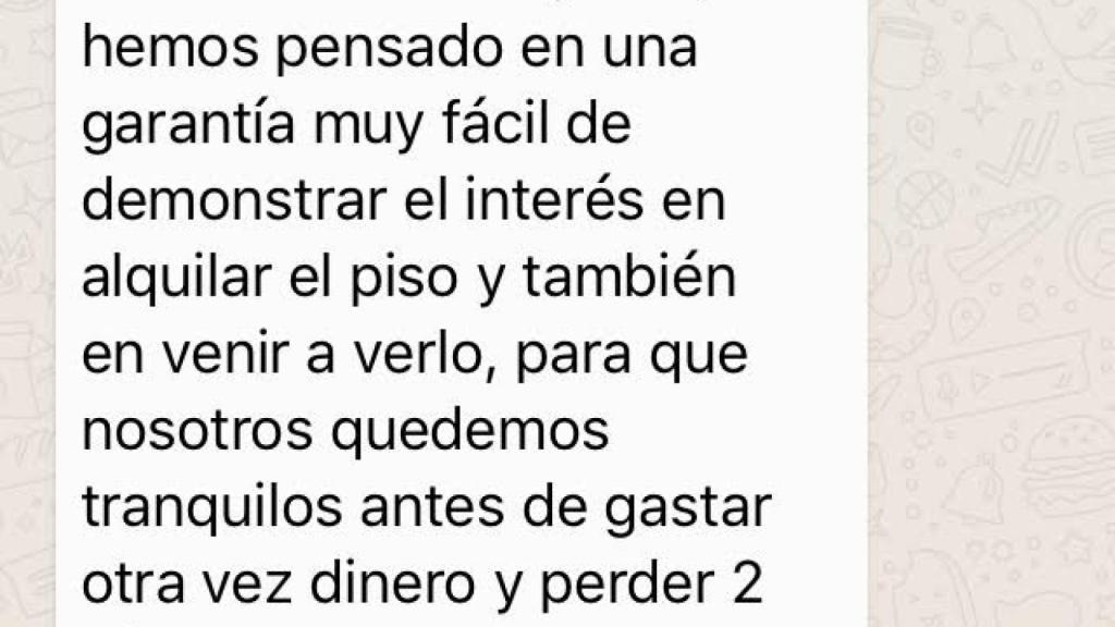 Pantallazo real de una conversación con un supuesto casero.