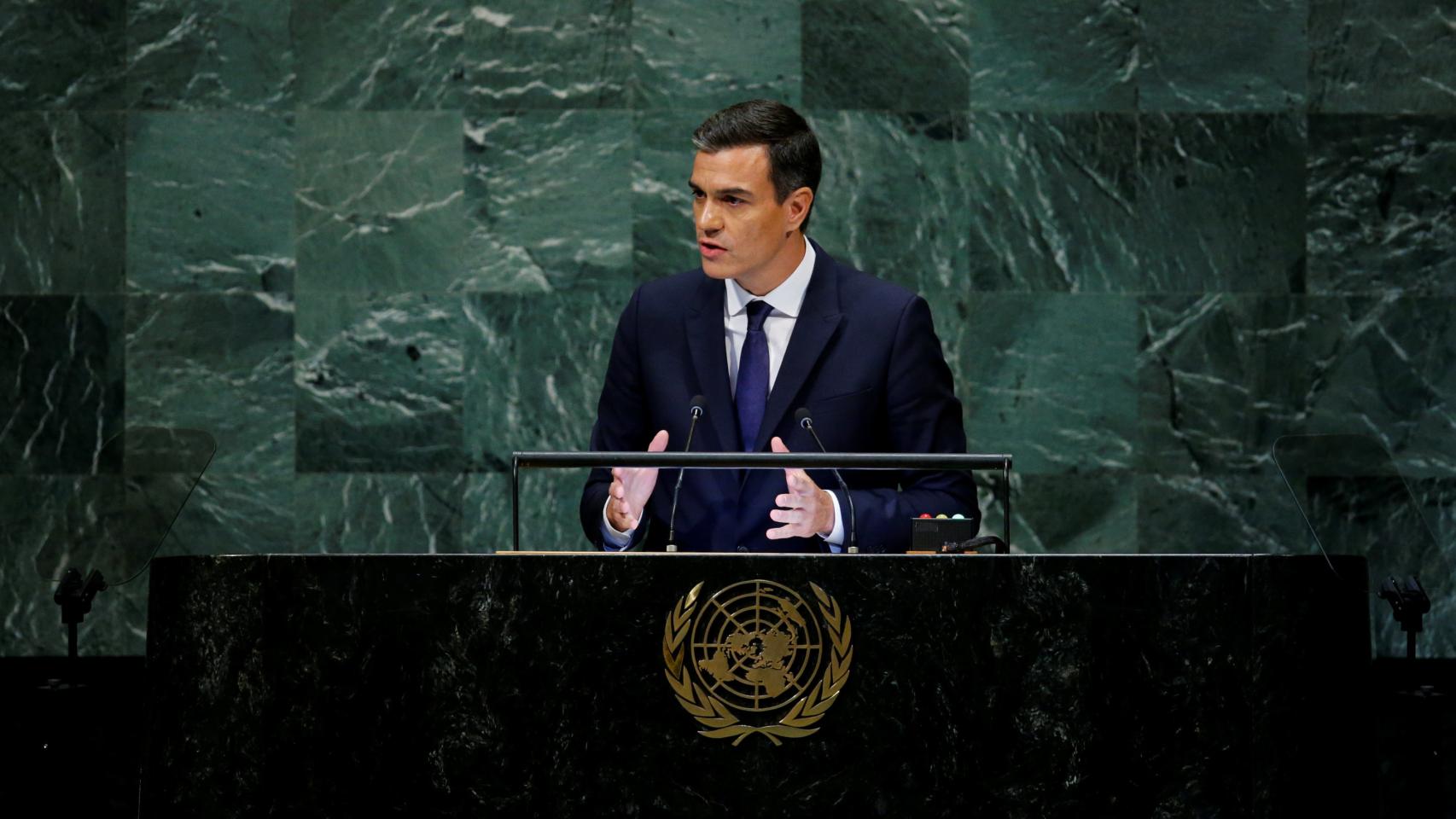 Pedro Sánchez durante su intervención en la Asamblea General de la ONU.