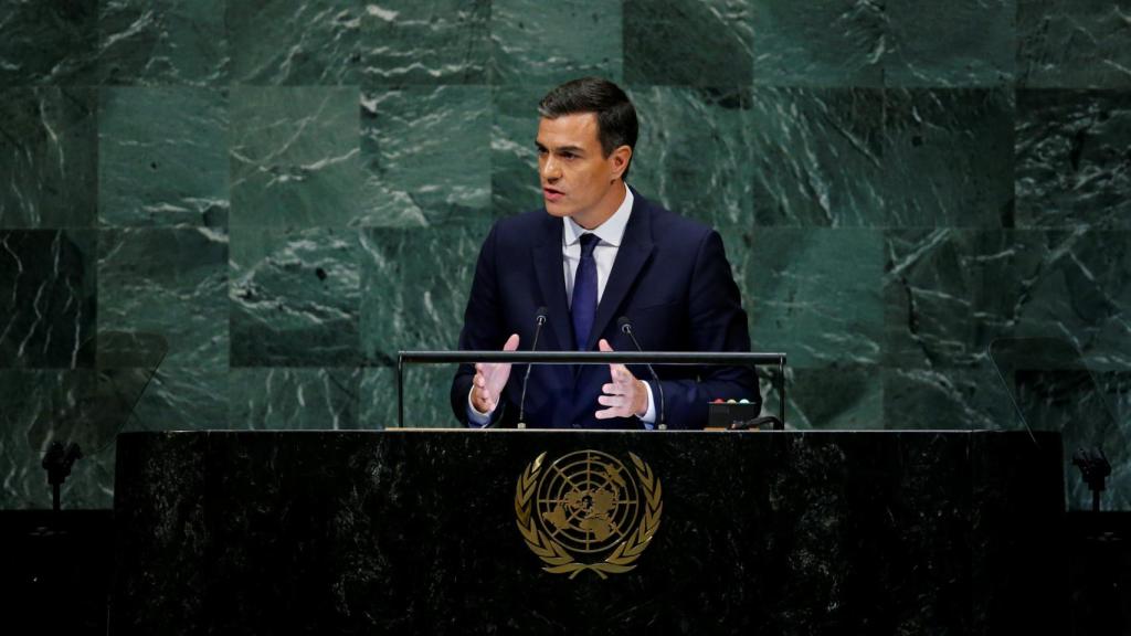 Pedro Sánchez durante su intervención en la Asamblea General de la ONU.