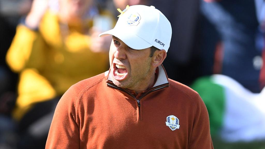 Sergio Garcia celebra su victoria en el hoyo 17 de la Ryder Cup