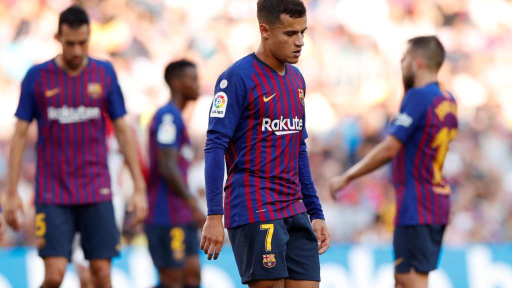 Los jugadores del Barcelona, en el partido contra el Athletic