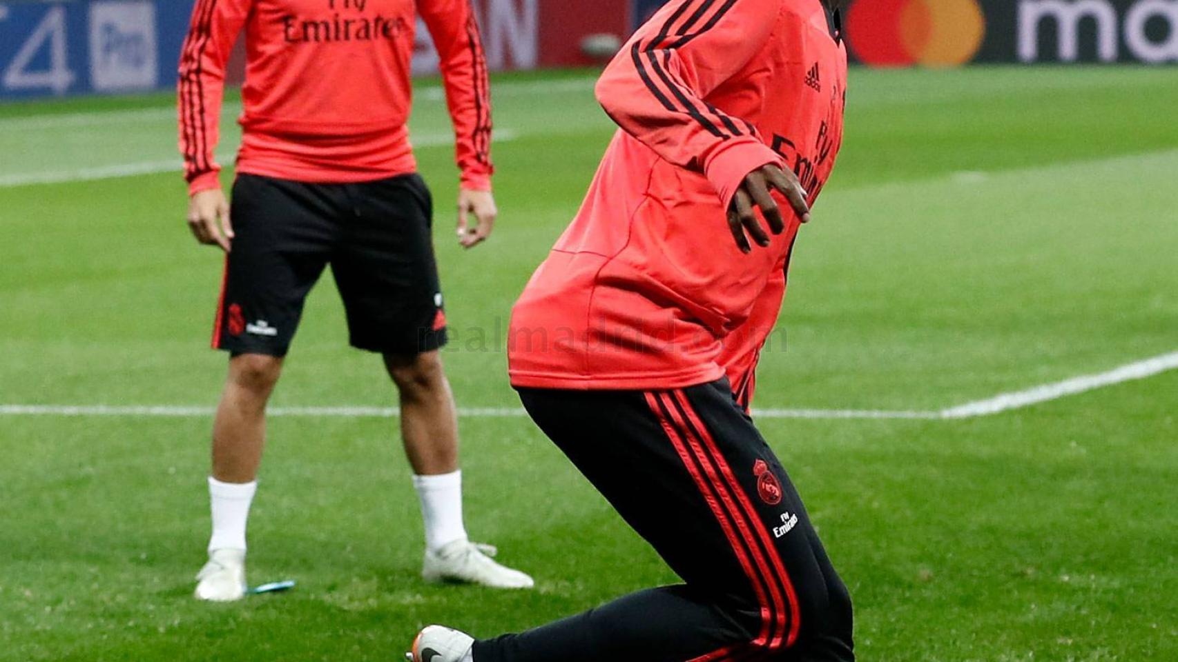 Vinicius y Lucas Vázquez, en un entrenamiento del Real Madrid