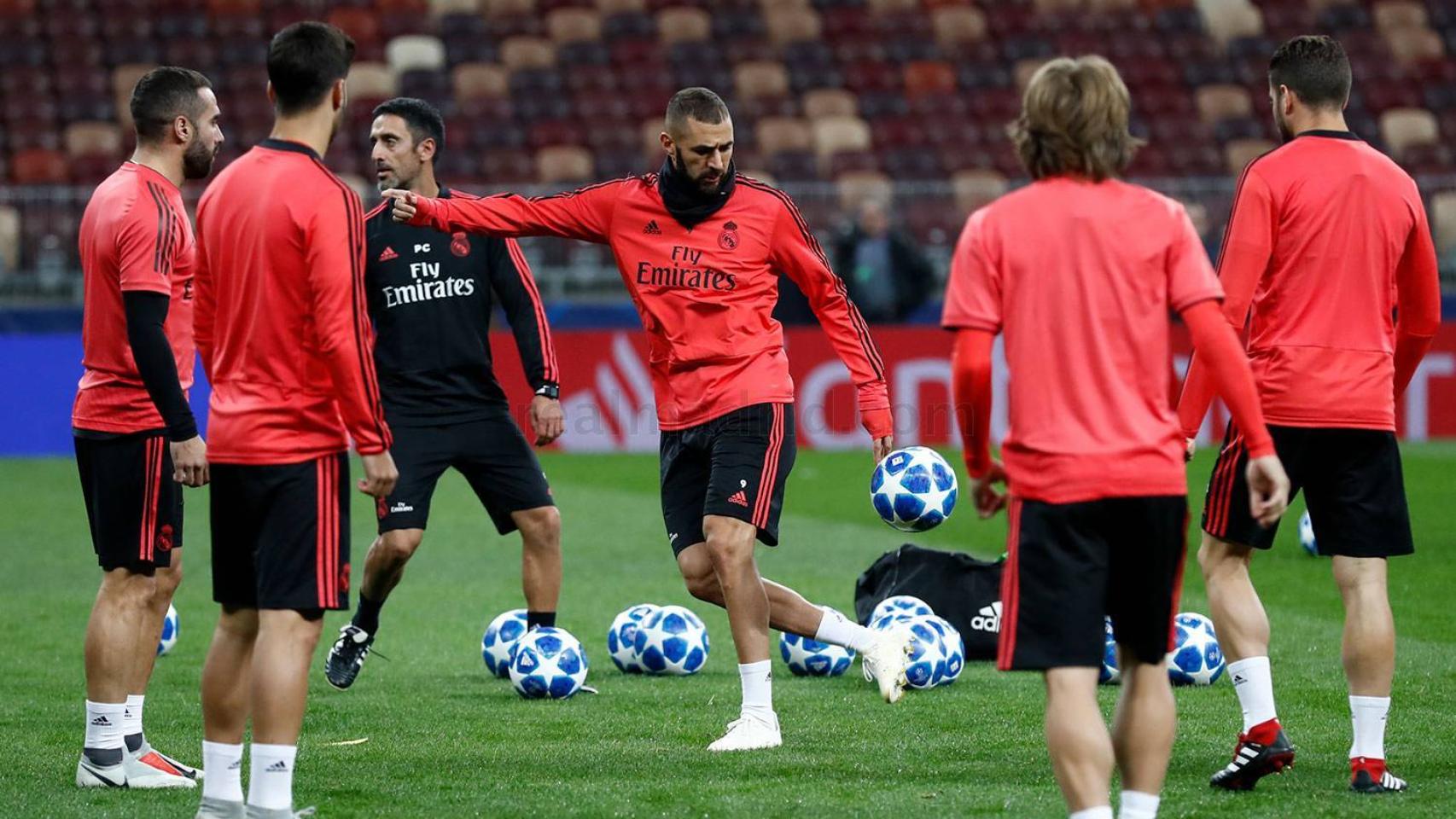 Benzema, en un entrenamiento del Real Madrid