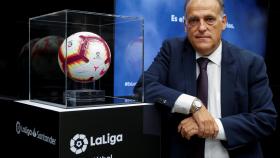 Javier Tebas durante la entrevista con Reuters en la sede de La Liga