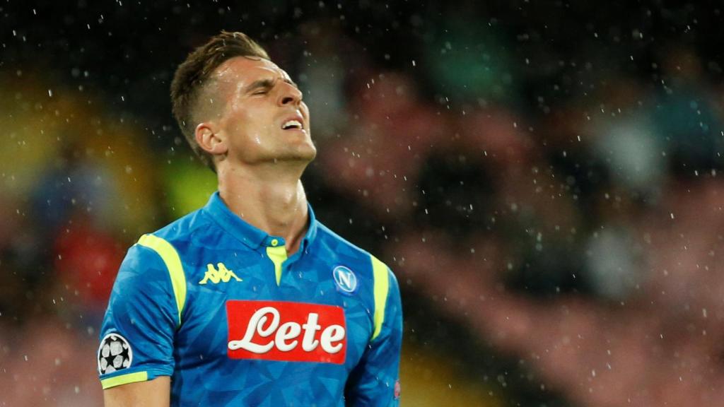 Milik, en el partido de Champions ante el Liverpool.