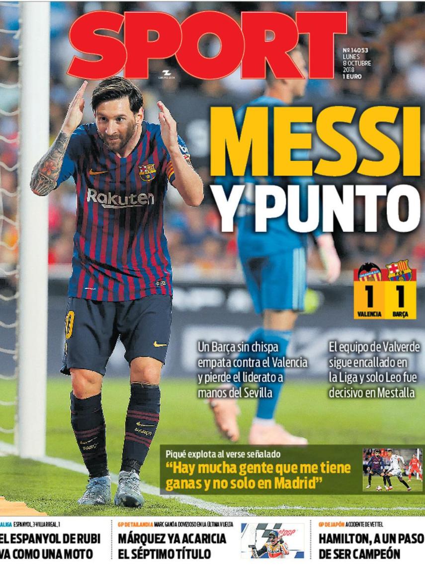 La portada del diario Sport (08/10/2018)