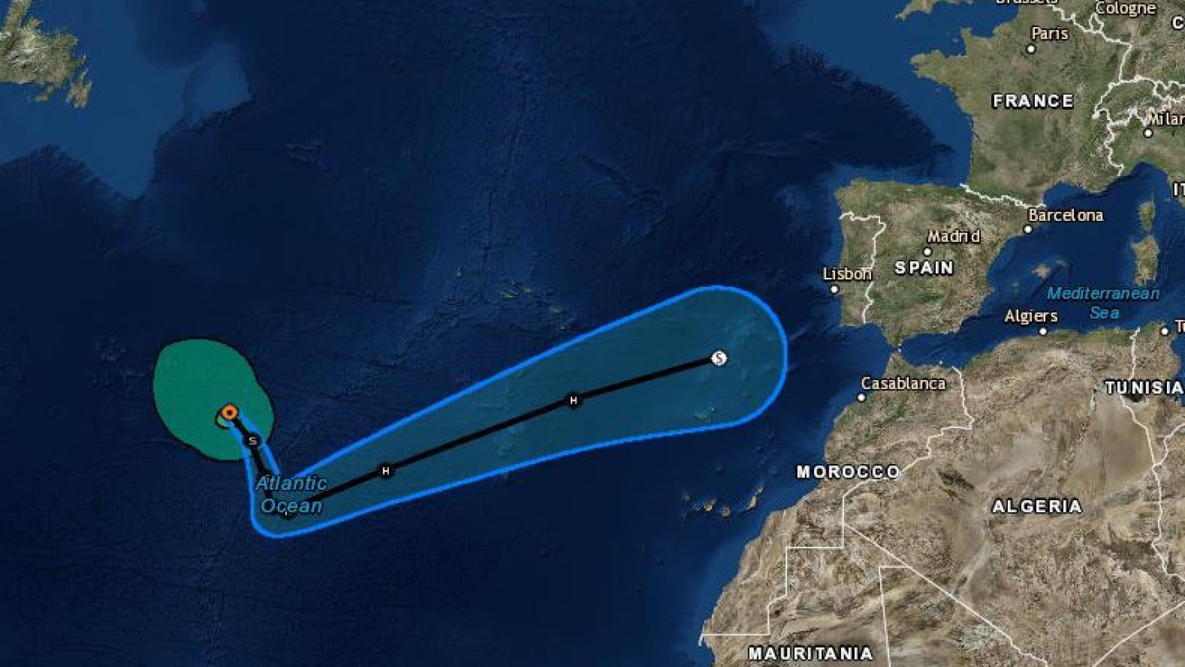 Previsión del desplazamiento de Leslie en dirección a España.