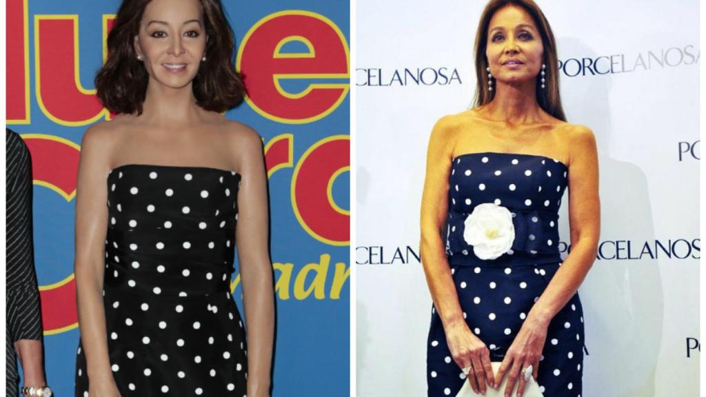 La figura de cera e Isabel luciendo el mismo vestido en 2011.