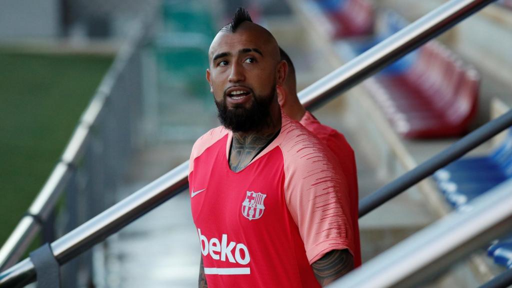 Vidal, en un entrenamiento con el Barça.