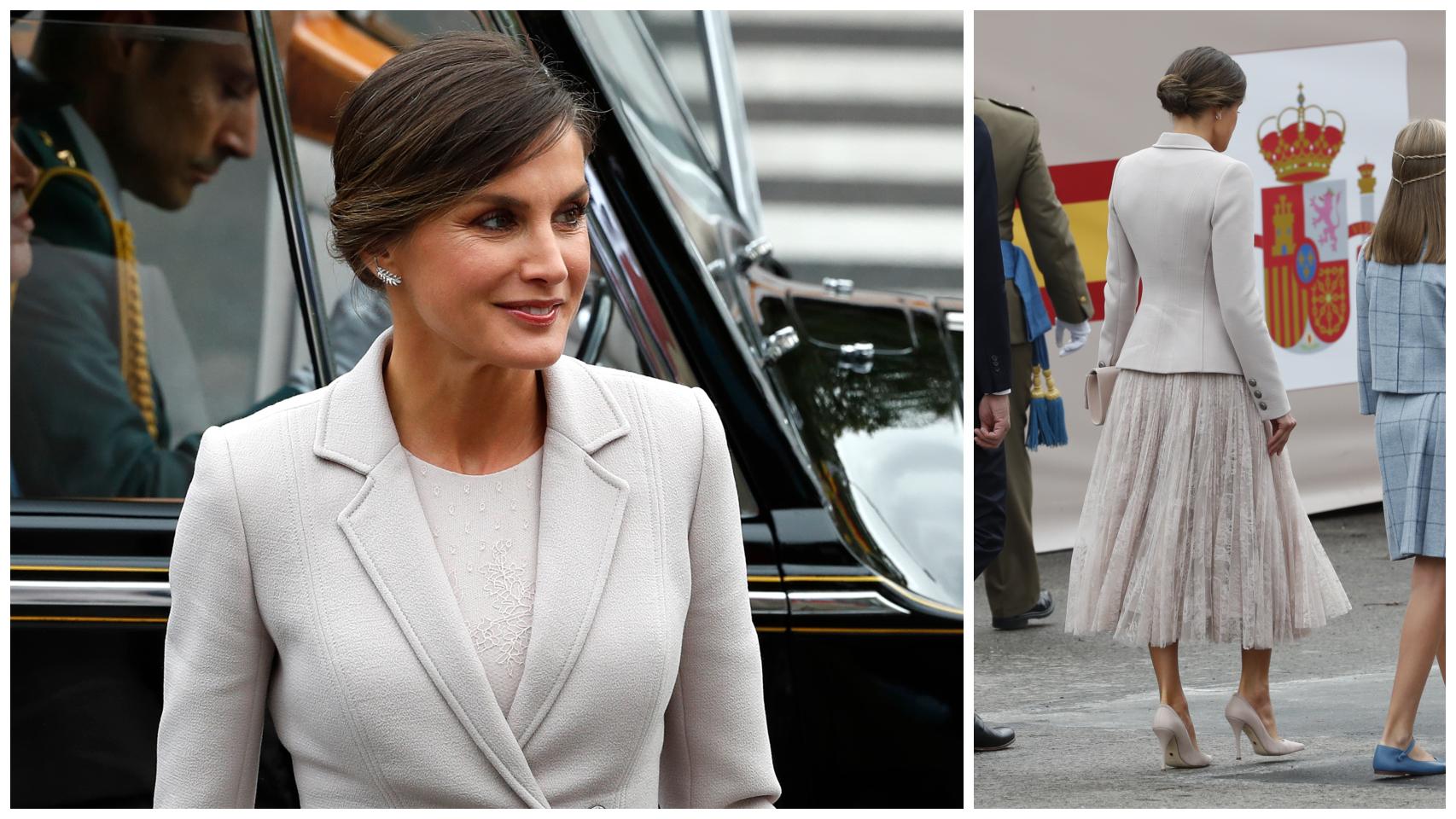 La reina Letizia a la llegada al desfile.