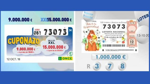 El 73.073 premiado en el cuponazo de la ONCE y en el sorteo especial de Lotería Nacional por el 12-O