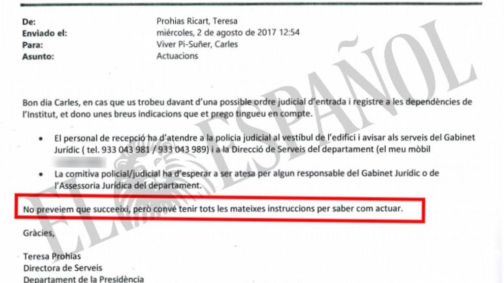 Correo electrónico remitido desde Presidencia de la Generalitat.