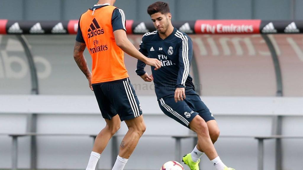 Marco Asensio, durante el entrenamiento del Real Madrid