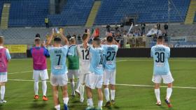 Los jugadores del Virtus Entella celebran la victoria después del primer partido de la temporada. Foto: entella.it