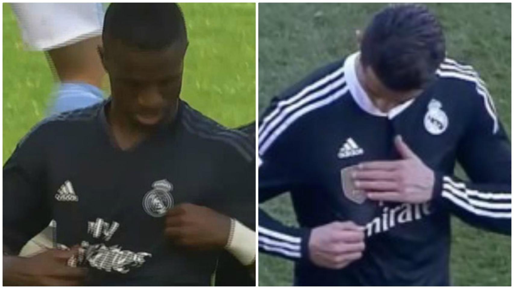 Vinicius, indignado por la roja, se señaló el escudo 'a lo Cristiano'