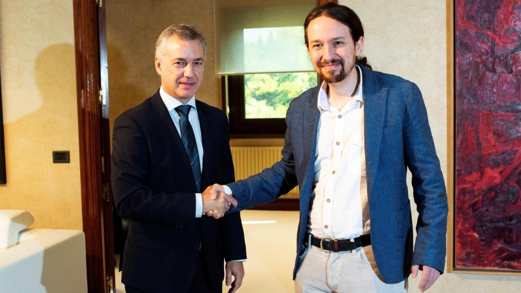 Íñigo Urkullu y Pablo Iglesias en la sede del Gobierno vasco en Vitoria, en una imagen de archivo.