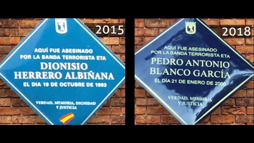 Las placas en homenaje a las víctimas del terrorismo.